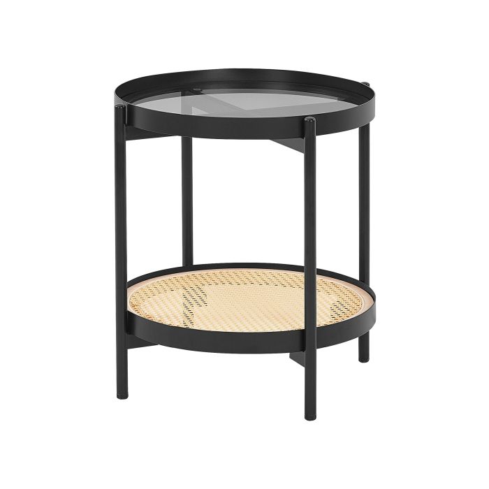 Glass Top Side Table Light Wood with Black RENO