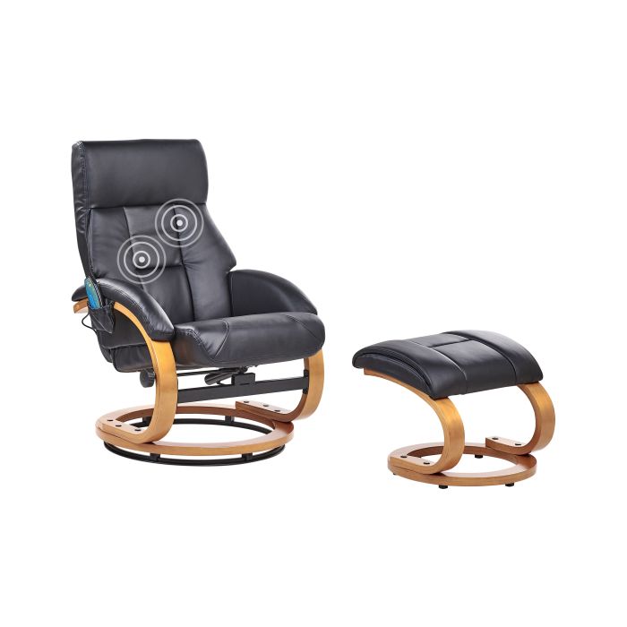 Massage Chair FORCE with Footstool Faux Leather Black