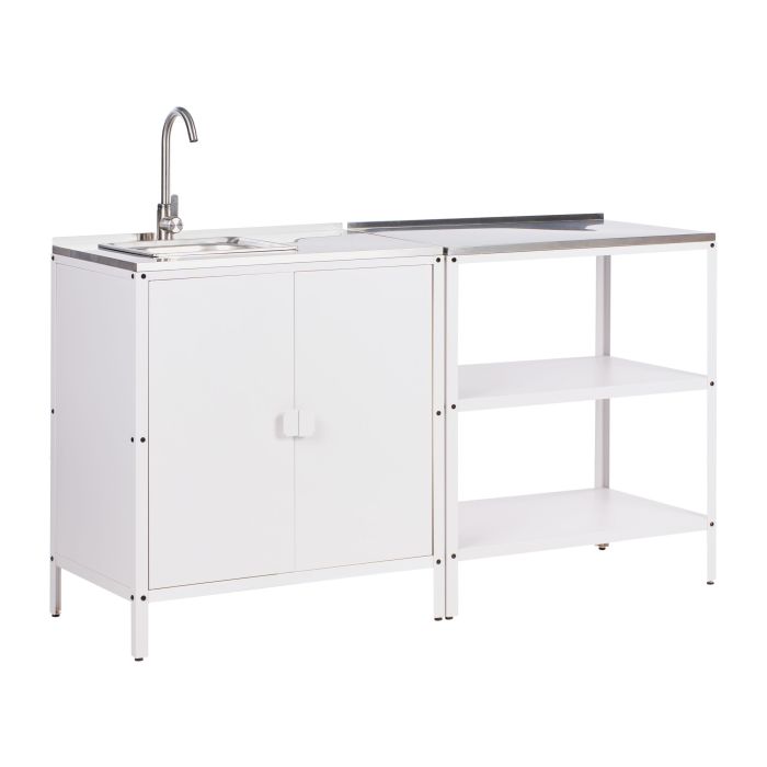 VLIAMA 2 Piece Outdoor Kitchen Set with Sink Metal Cabinet with Open Shelf White