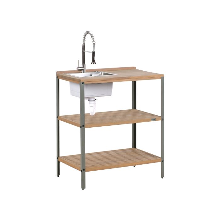 HORNLEIGH Wooden Outdoor Kitchen Island with Sink - Brown with Silver