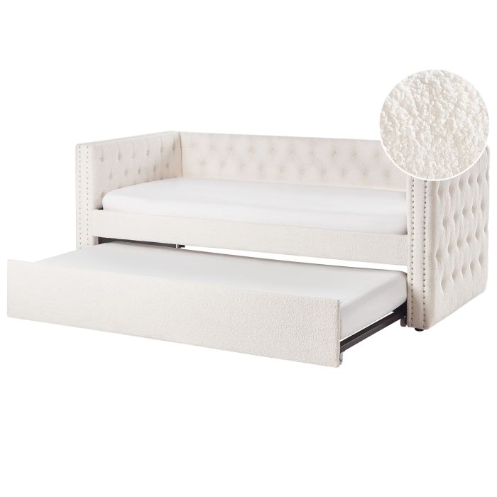GUSSIN Trundle Bedframe Boucle 90 x 200cm EU Single Bed Off-White