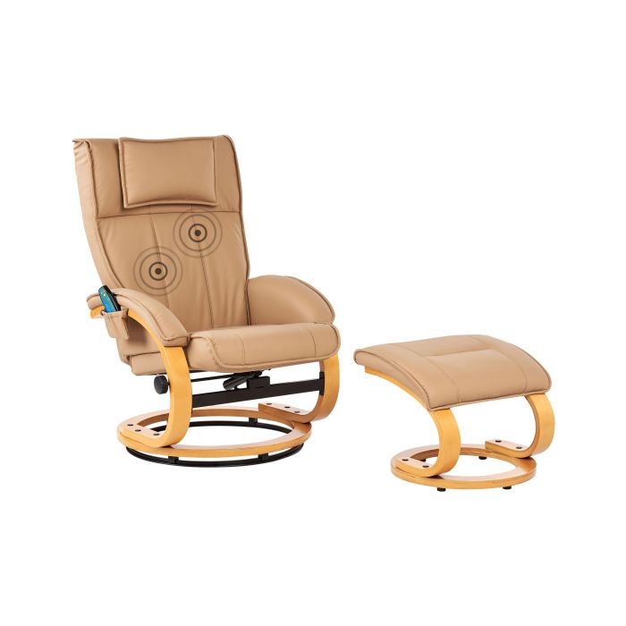 Massage Chair MAJESTIC with Footstool Faux Leather Light Brown