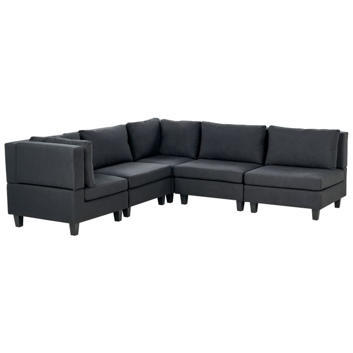 5 Seater Right Hand Modular Fabric Corner Sofa Black UNSTAD
