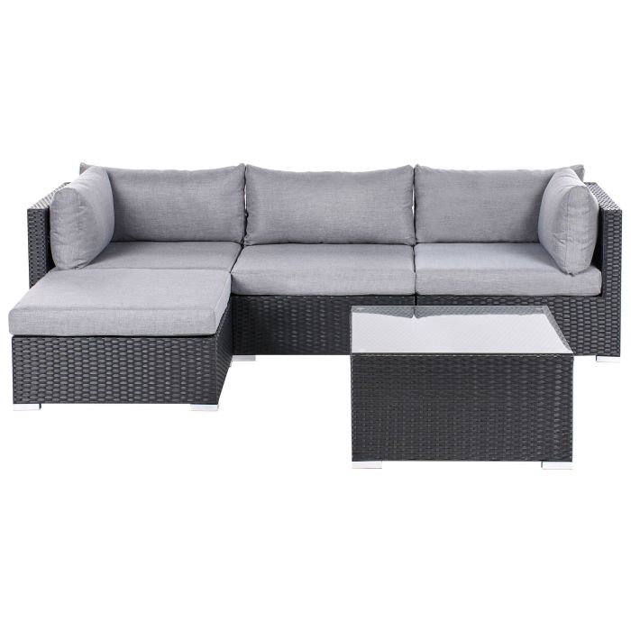 RINGSTED Garden Corner Sofa with Table 4 Seater Right Hand PE Rattan Black