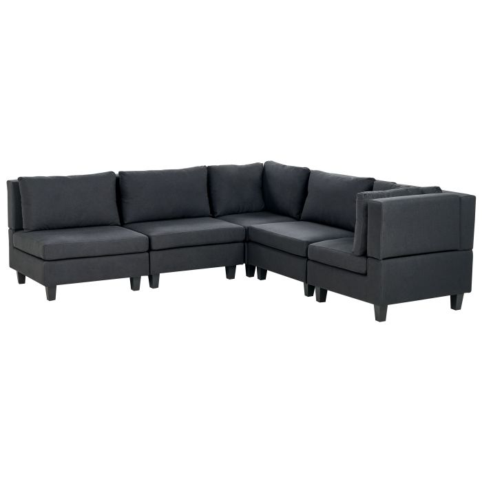 5 Seater Left Hand Modular Fabric Corner Sofa Black UNSTAD