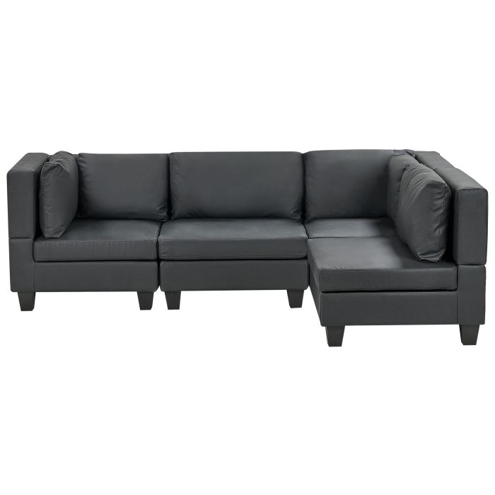 4 Seater Left Hand Modular Faux Leather Corner Sofa Black UNSTAD