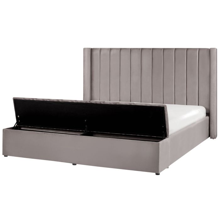 NOVA Waterbed with Storage Bench Velvet 180 x 200cm EU Super Kingsize Bedframe Grey