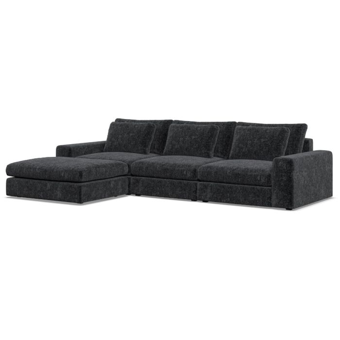 Corner Sofa - SOVA Fabric 3 Seater Right Hand Facing Black - Footstool End