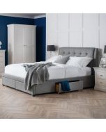 Fullerton Linen Fabric Grey Bed With 4 Drawer - Kingsize