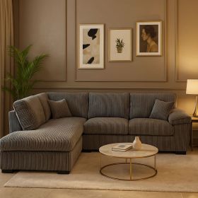 Corner Sofa - CORDURA Full Back Jumbo Cord Left Hand Grey