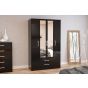 Lynx 4 Door 2 Drawer Mirrored Wardrobe - Black