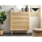 Oak Finish Rattan Chest of Drawers - PADOVA Medium Chest  4 Drawers