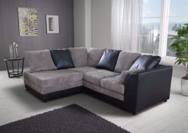 BENSON Jumbo Cord 4 Seater L Shaped - Left Hand Facing Corner Sofa - Black and Grey
